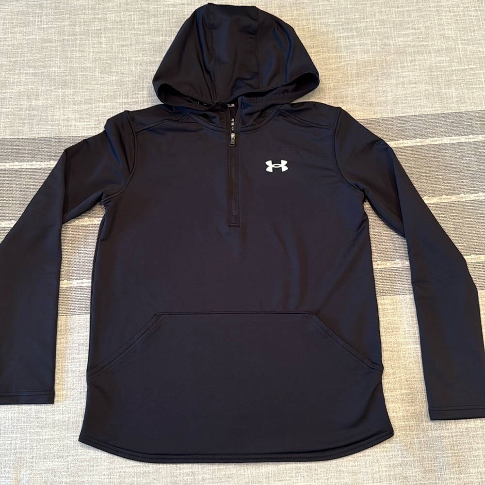 Under Armour Youth Size L Large Hoodie Cold Gear Sweatshirt Black Quarter zip